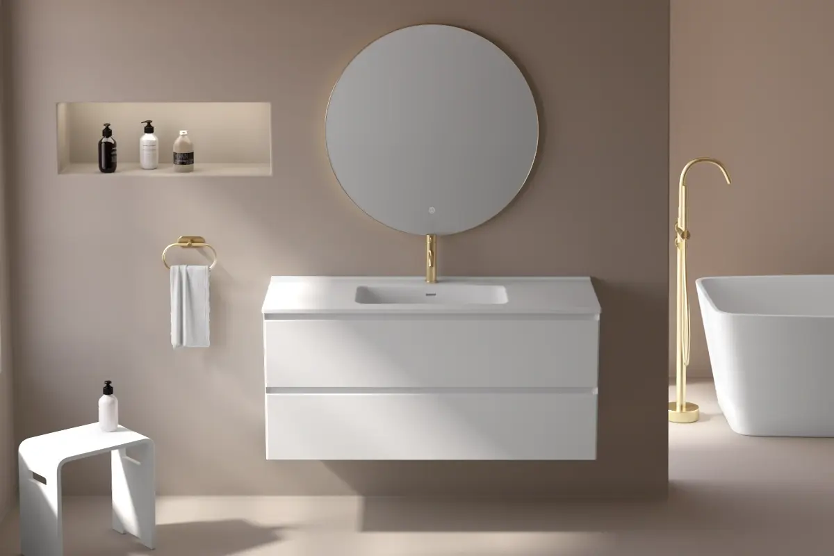 Meuble de salle de bain 120cm, balnc mat et vasque céramique blanc mat