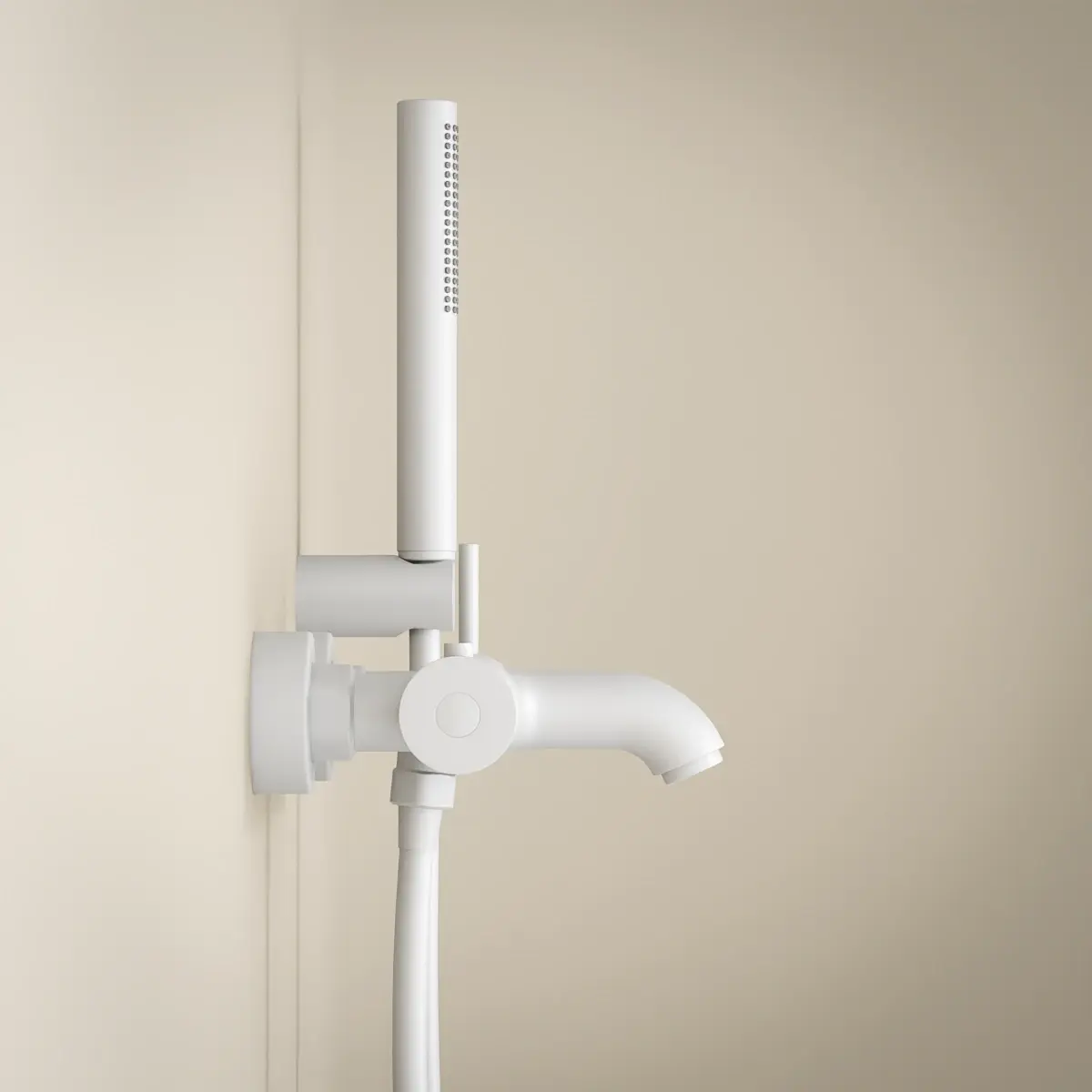 Robinet mitigeur de baignoire mural blanc mat, douchette, Châtelet