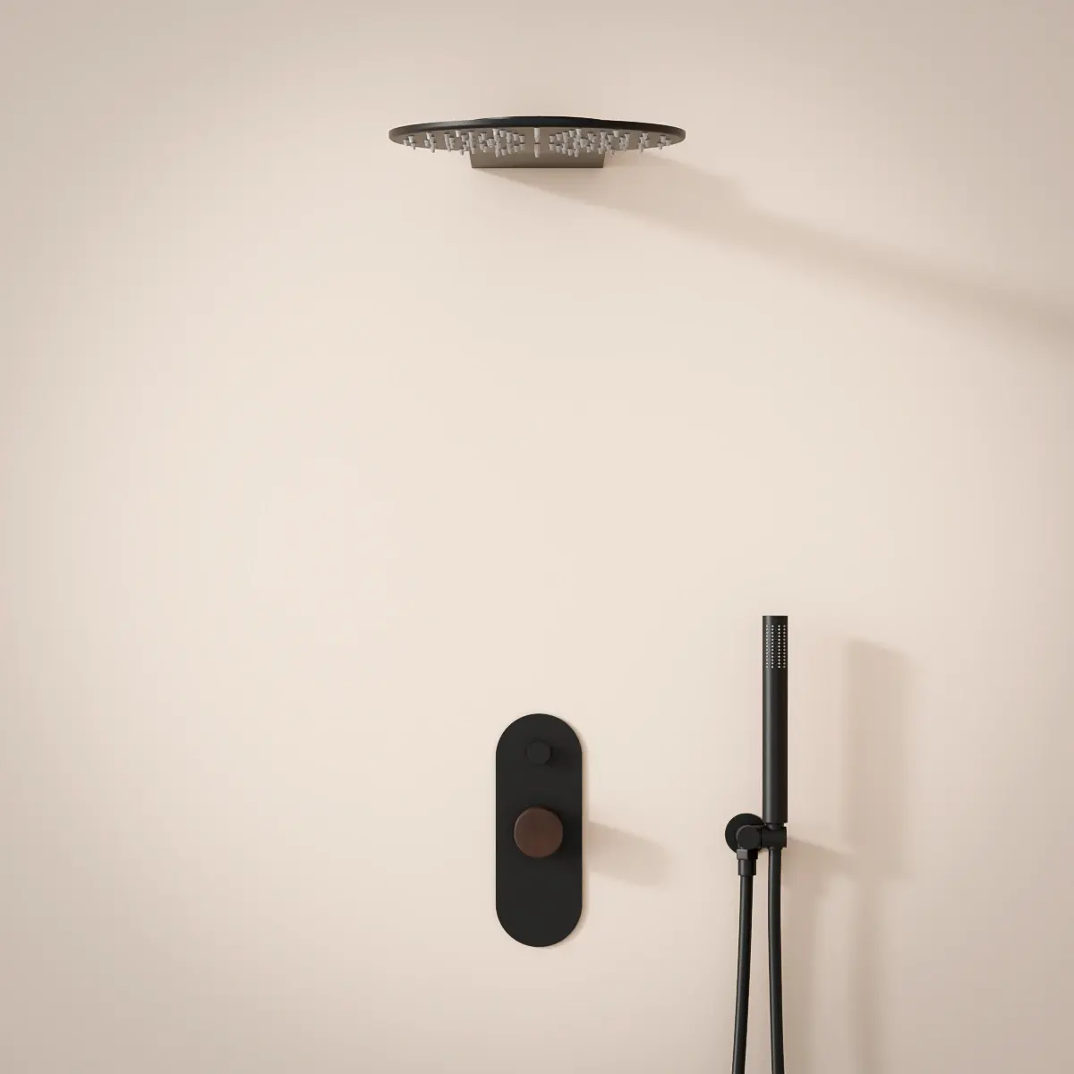 Composition de douche, Noir mat, manette Wengé, Infinity Flow