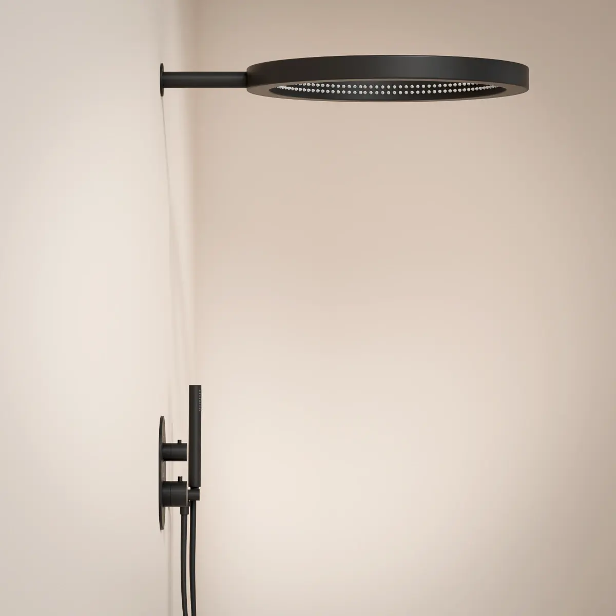 Composition mitigeur de douche thermostatique encastré noir mat, pomme de tête ouverte, Châtelet 