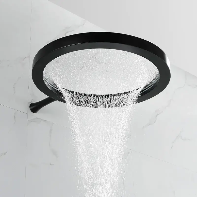 Composition mitigeur de douche thermostatique encastré noir mat, pomme de tête ouverte, Châtelet 