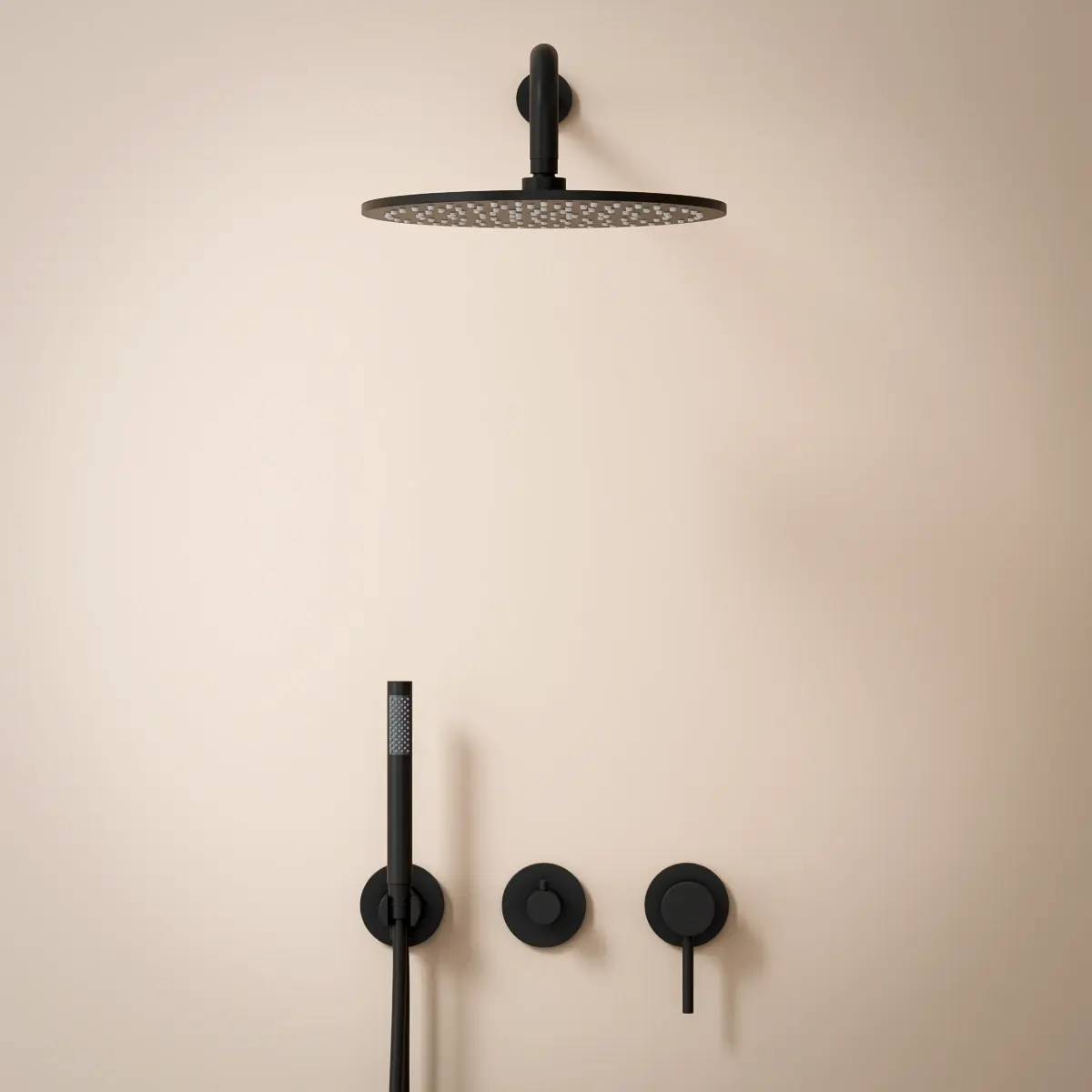 Composition mitigeur de douche encastrée, pomme de tête et set douchette, noir mat, Chatelet  