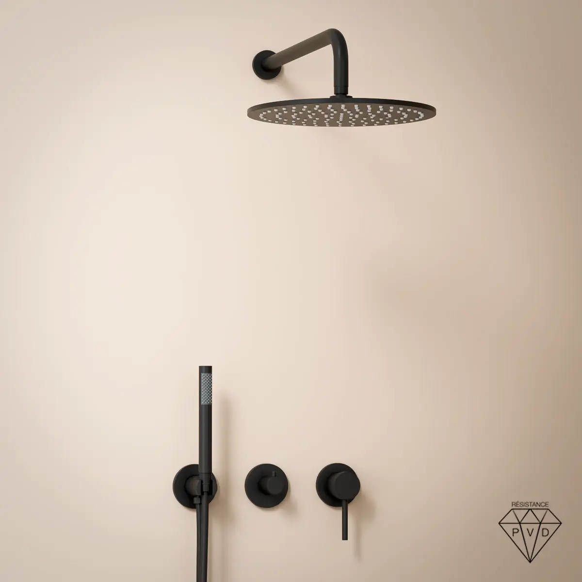 Composition de douche encastrée Châtelet noir brossé avec mitigeur, pomme de tête et douchette