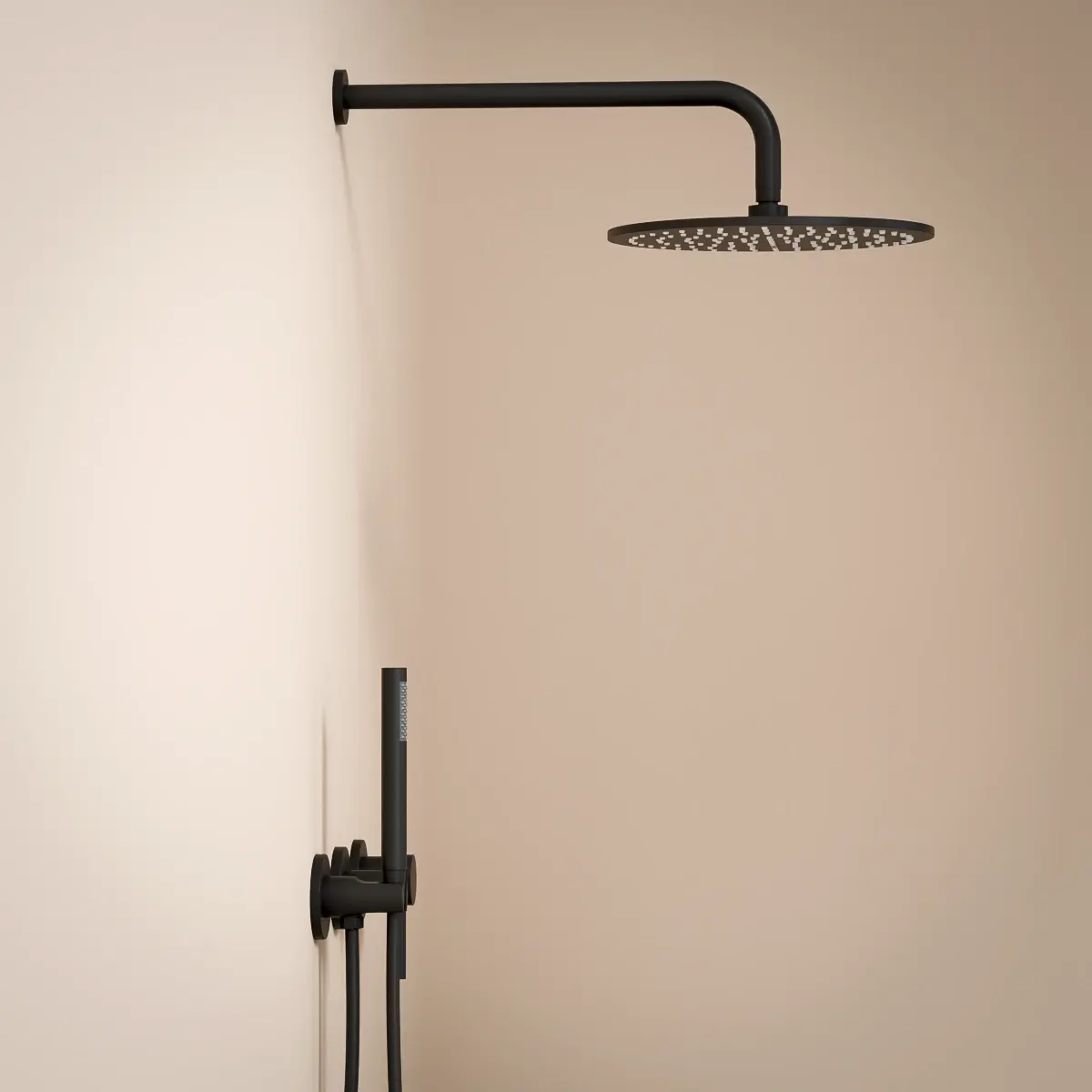 Composition mitigeur de douche encastrée, pomme de tête et set douchette, noir mat, Chatelet  