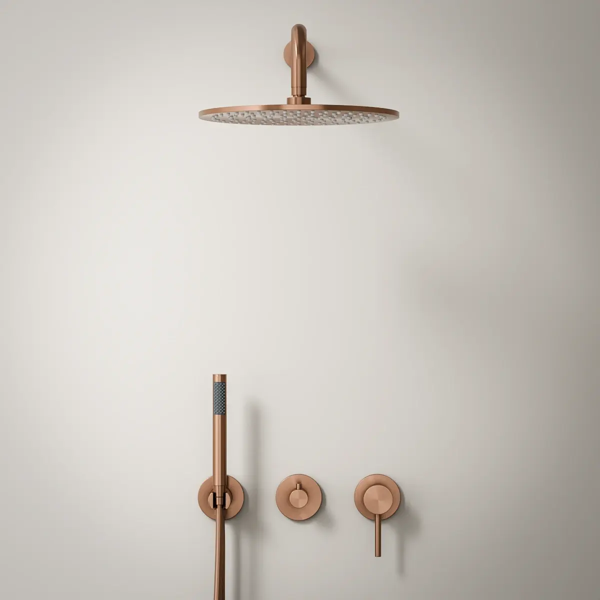 Composition mitigeur de douche encastrée, pomme de tête et set douchette, doré rose brossé, Chatelet   