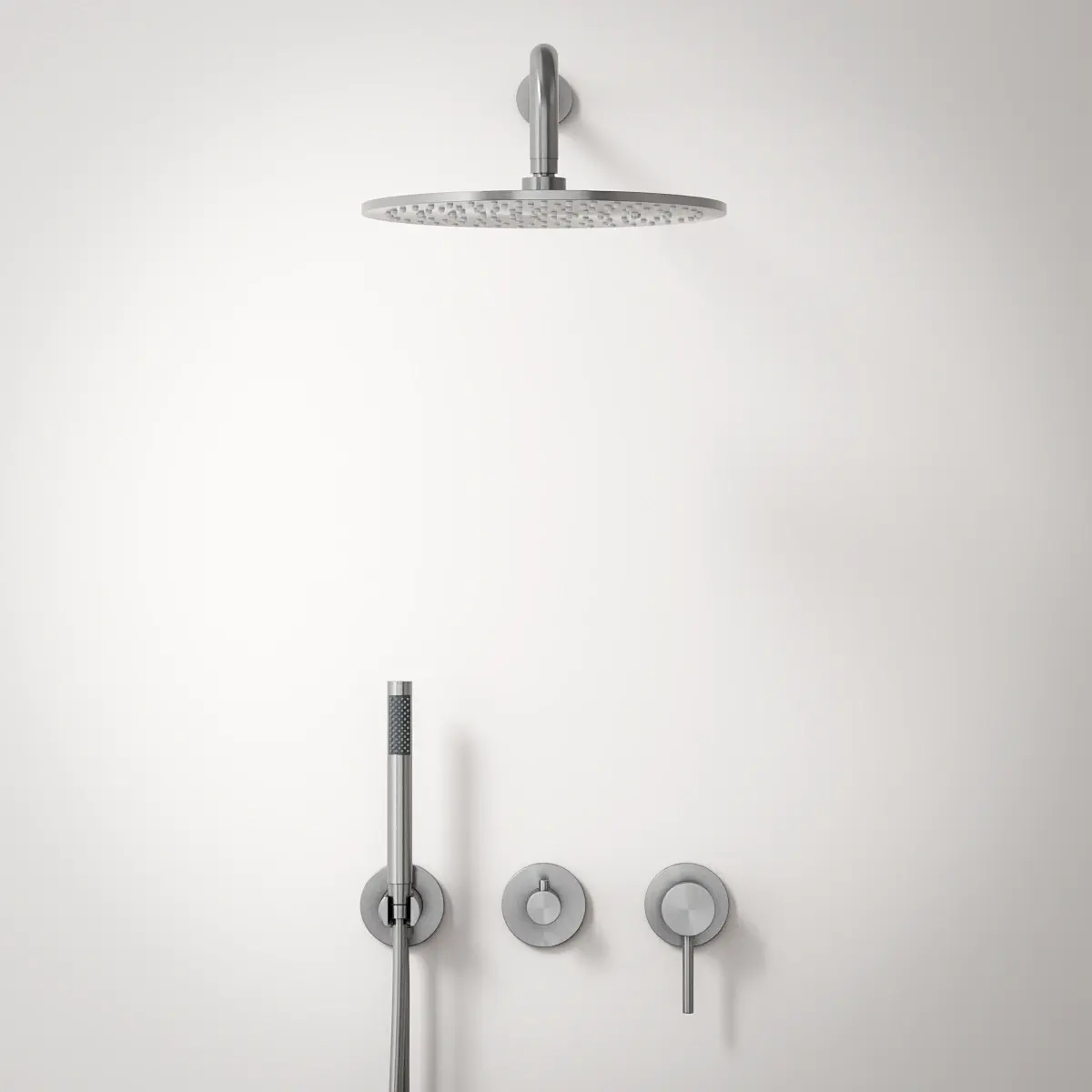 Composition mitigeur de douche encastrée, pomme de tête et set douchette, inox brossé, Chatelet    