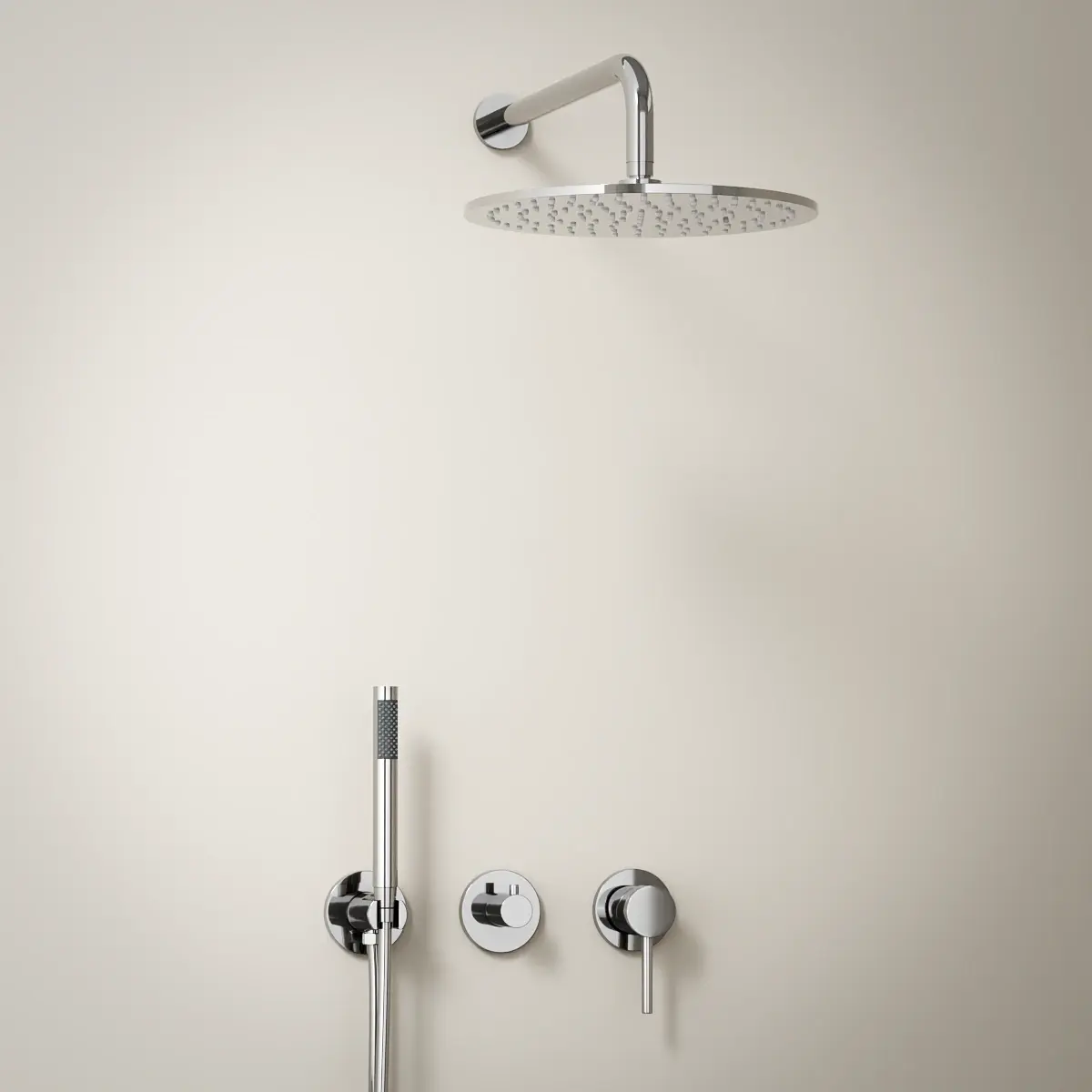 Composition de douche encastrée Châtelet chromé avec mitigeur, pomme de tête et douchette