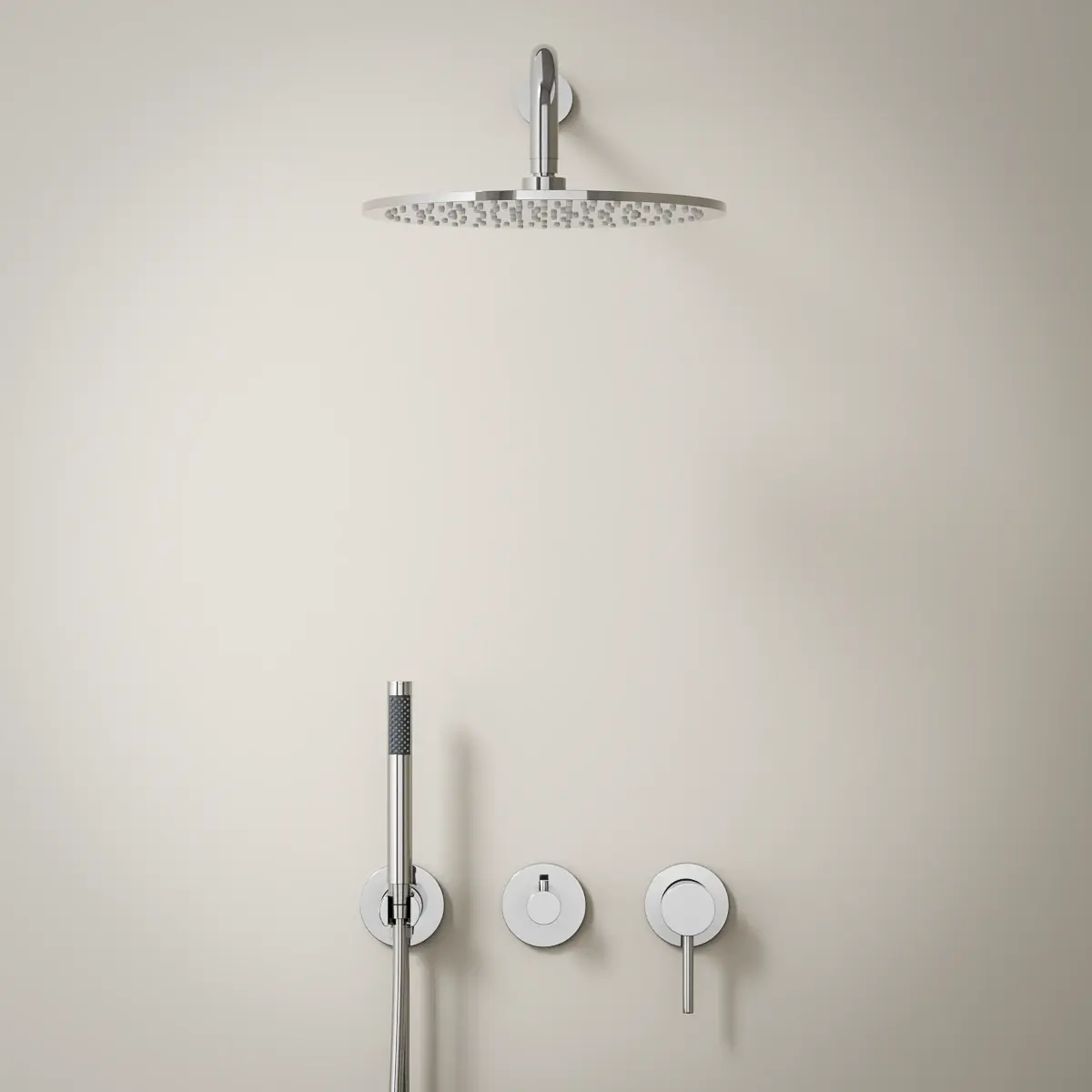 Composition mitigeur de douche encastrée, pomme de tête et set douchette, chromé, Chatelet   