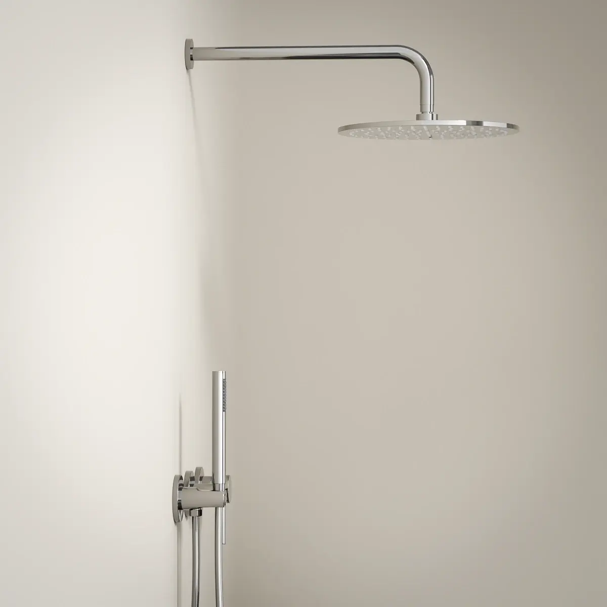 Composition mitigeur de douche encastrée, pomme de tête et set douchette, chromé, Chatelet   