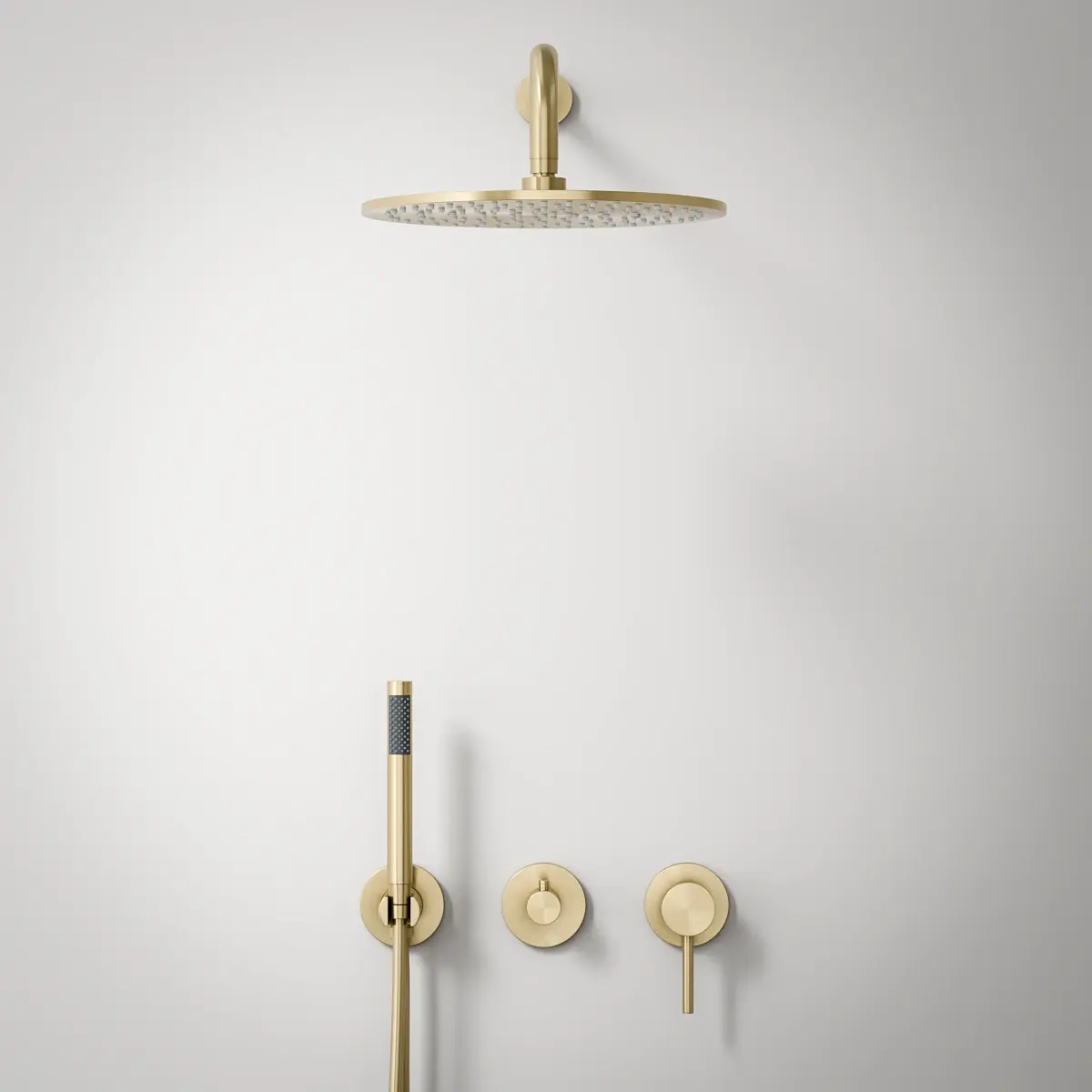 Composition mitigeur de douche encastrée, pomme de tête et set douchette, doré brossé, Chatelet  