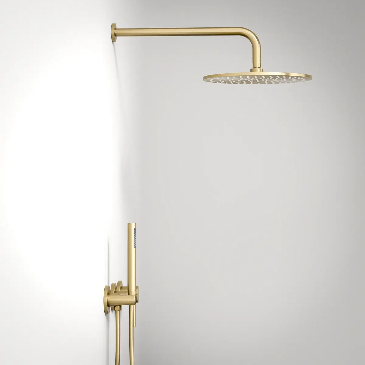 Composition mitigeur de douche encastrée, pomme de tête et set douchette, doré brossé, Chatelet  