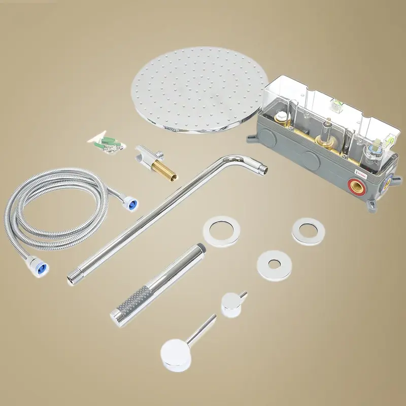 Composition mitigeur de douche encastrée, pomme de tête et set douchette, chromé, Chatelet   