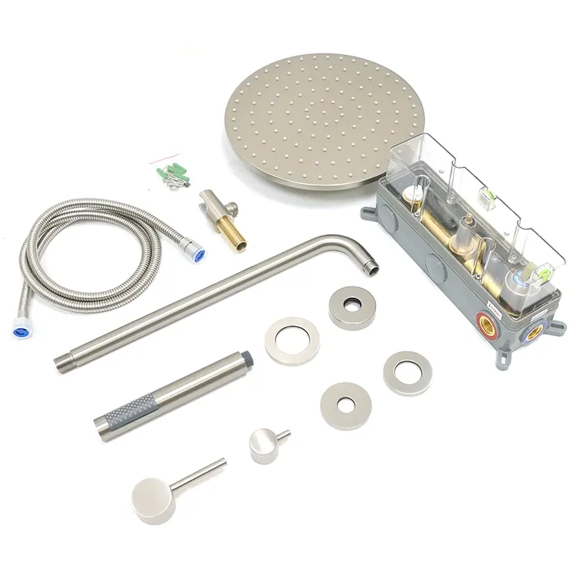 Composition mitigeur de douche encastrée, pomme de tête et set douchette, inox brossé, Chatelet    