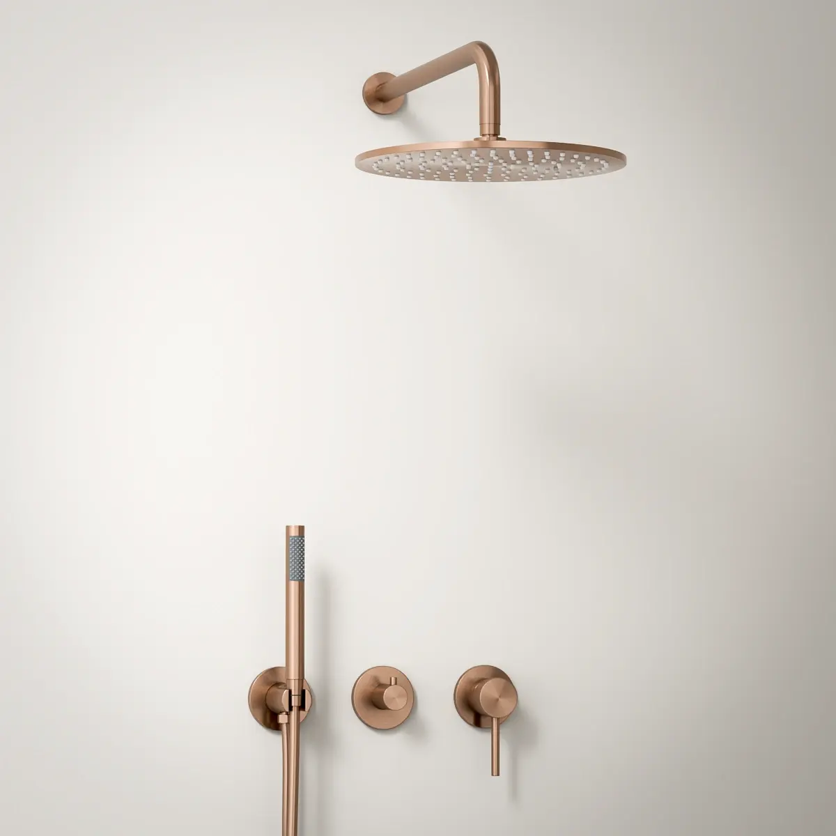 Composition de douche encastrée Châtelet doré rose brossé avec mitigeur, pomme de tête et douchette