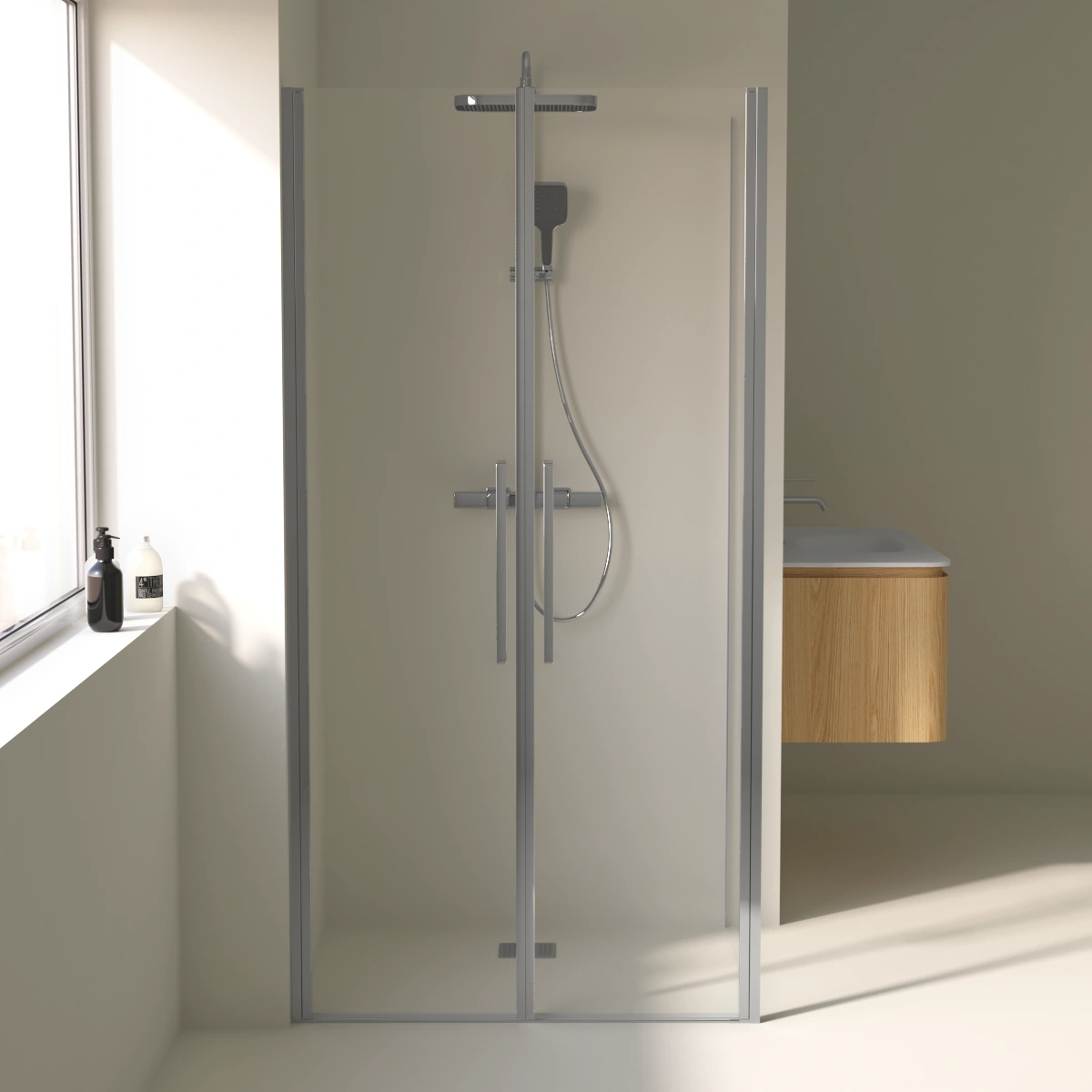 Cabine de douche saloon, sur-mesure de 58 à 95,5 cm avec retour fixe, Chrome, Regia 