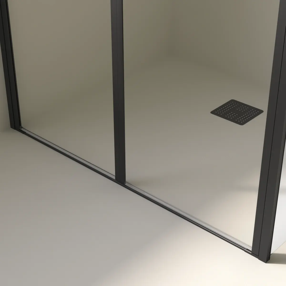 Cabine de douche saloon, sur-mesure de 58 à 95,5 cm avec retour fixe Noir brossé, Regia  