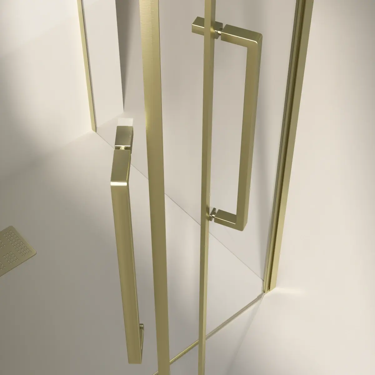 Cabine de douche saloon, sur-mesure de 58 à 95,5 cm avec retour fixe, Doré brossé, Regia  