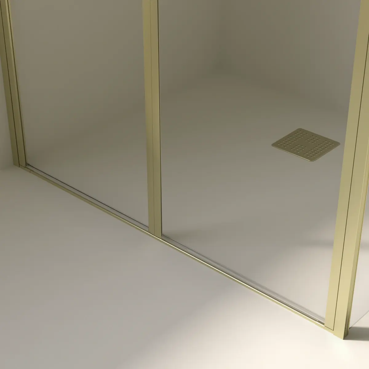 Cabine de douche saloon, sur-mesure de 58 à 95,5 cm avec retour fixe, Doré brossé, Regia  