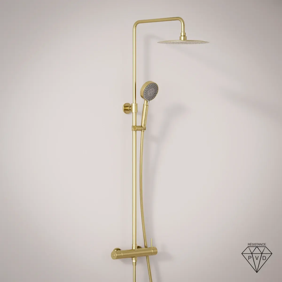 Colonne de douche mitigeur, Ø25cm, avec douchette multifonction, inox doré brossé, Châtelet III