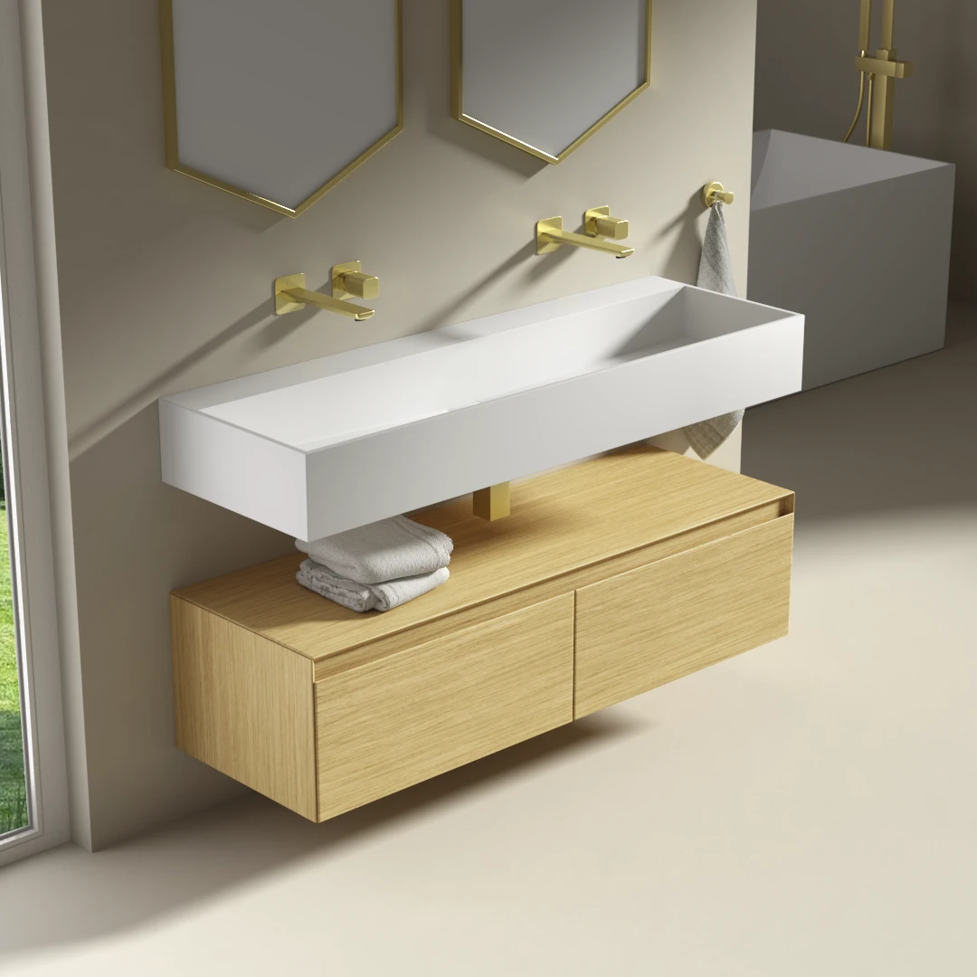 Plan vasque salle de bain suspendu Mineral 120,5x40 cm, matière composite