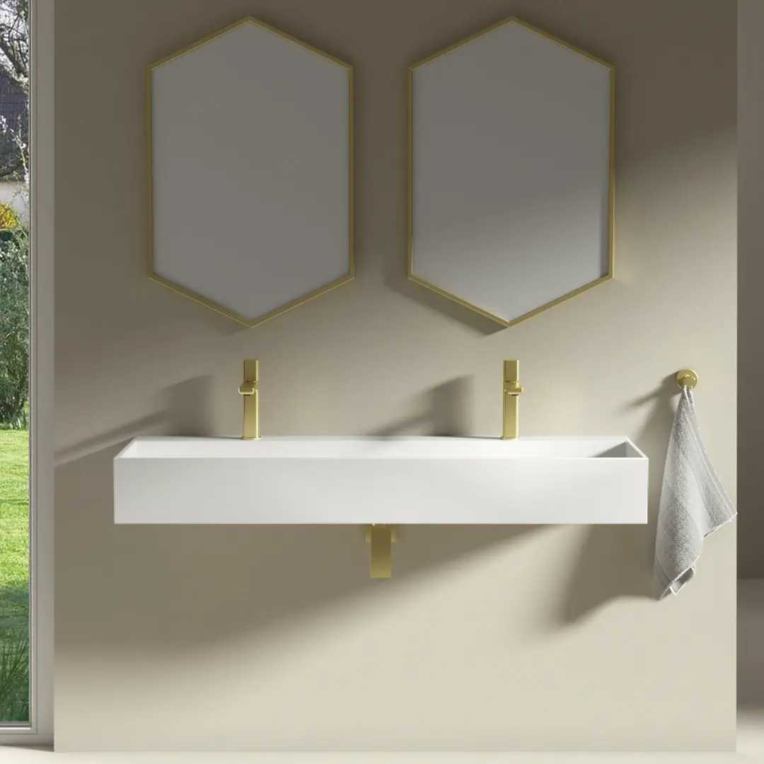 Plan vasque salle de bain suspendu Mineral 120,5x40 cm, matière composite