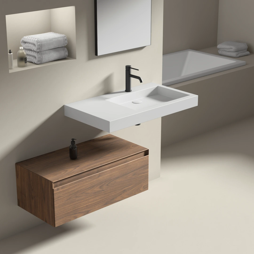 Lavabo suspendu 81 x 45,5 cm, droite ou gauche, matière composite, Mineral