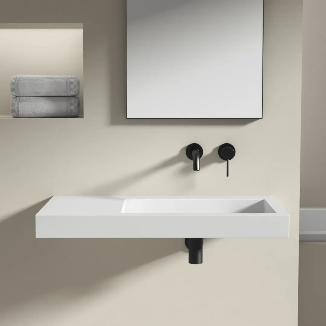 Lavabo suspendu 81 x 45,5 cm, droite ou gauche, matière composite, Mineral