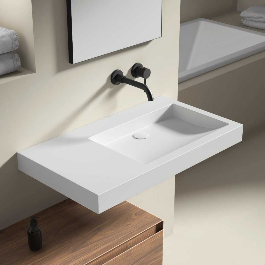 Lavabo suspendu 81 x 45,5 cm, droite ou gauche, matière composite, Mineral