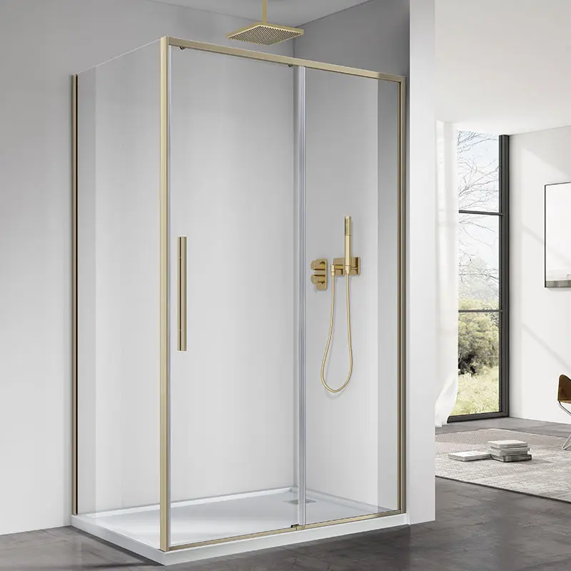 Cabine de douche coulissante 100,120 ou 140 cm, doré brossé, Arena.webp