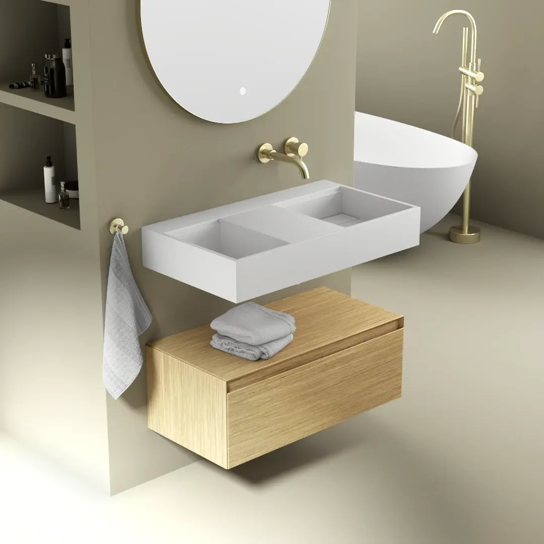 Lavabo suspendu 80 x 45 cm, matière composite, Mineral