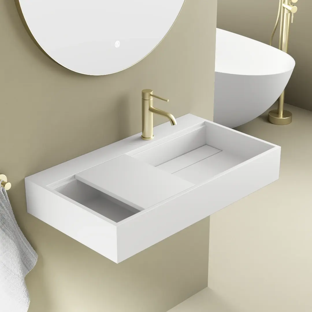 Lavabo suspendu 80 x 45 cm, matière composite, Mineral