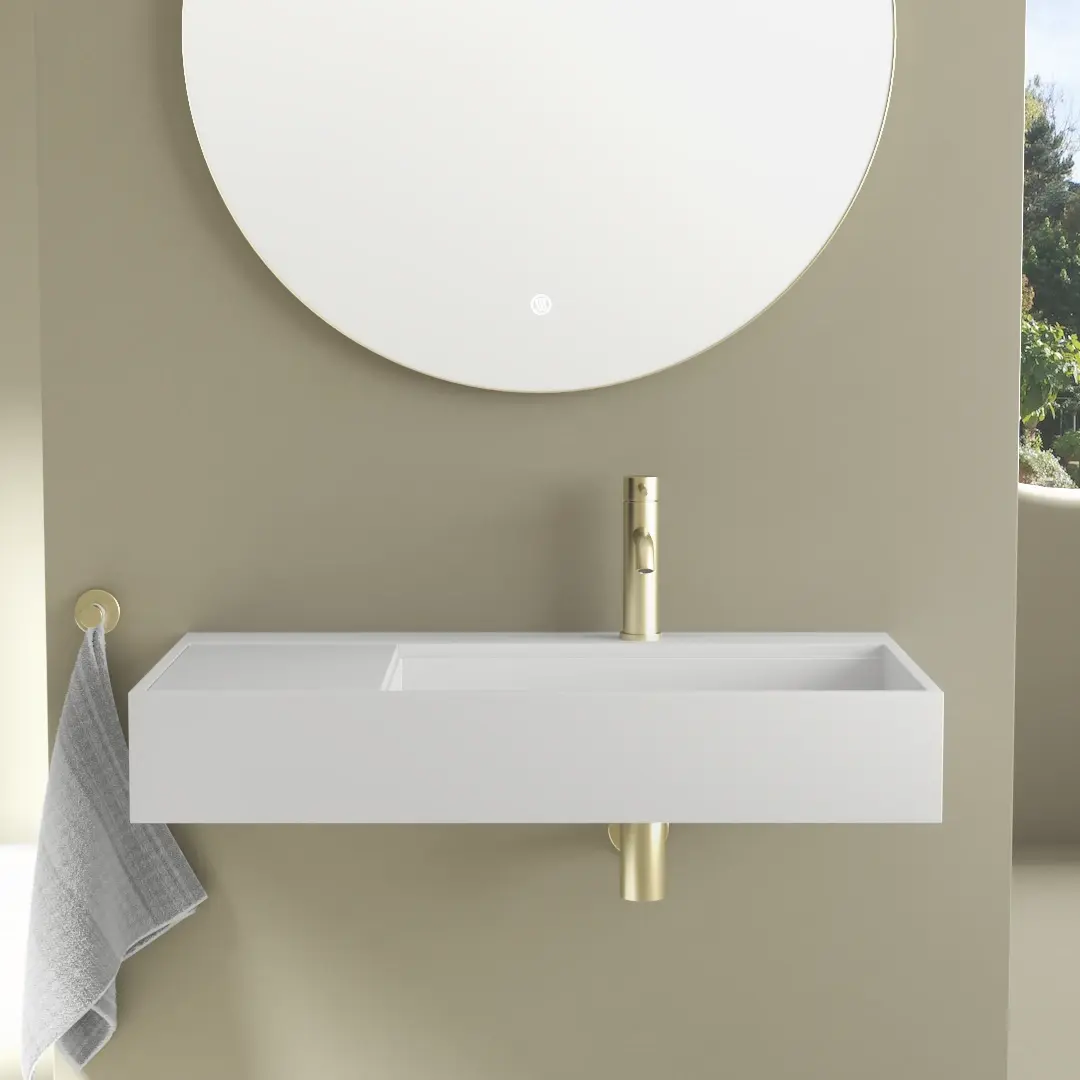 Lavabo suspendu 80 x 45 cm, matière composite, Mineral