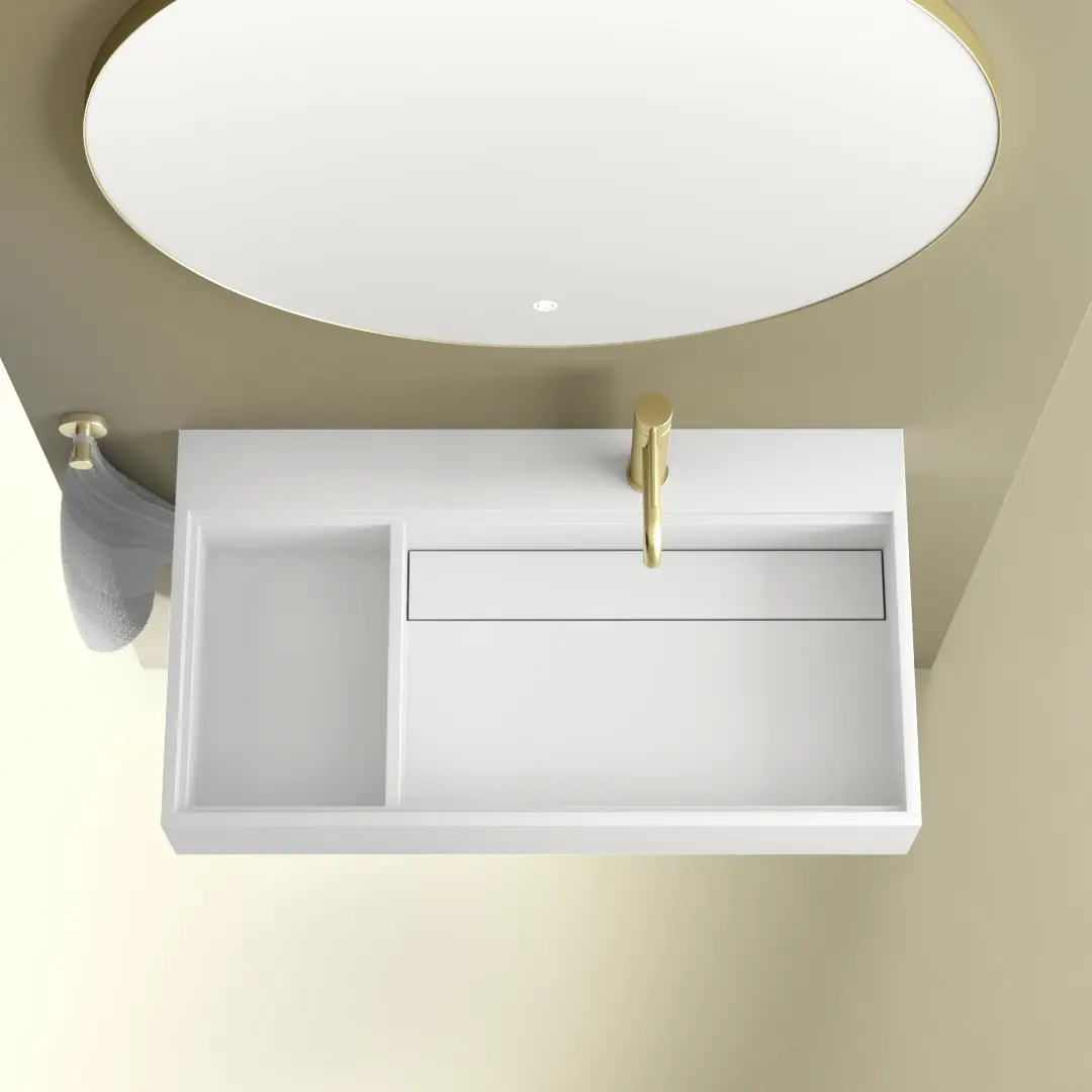 Lavabo suspendu 80 x 45 cm, matière composite, Mineral