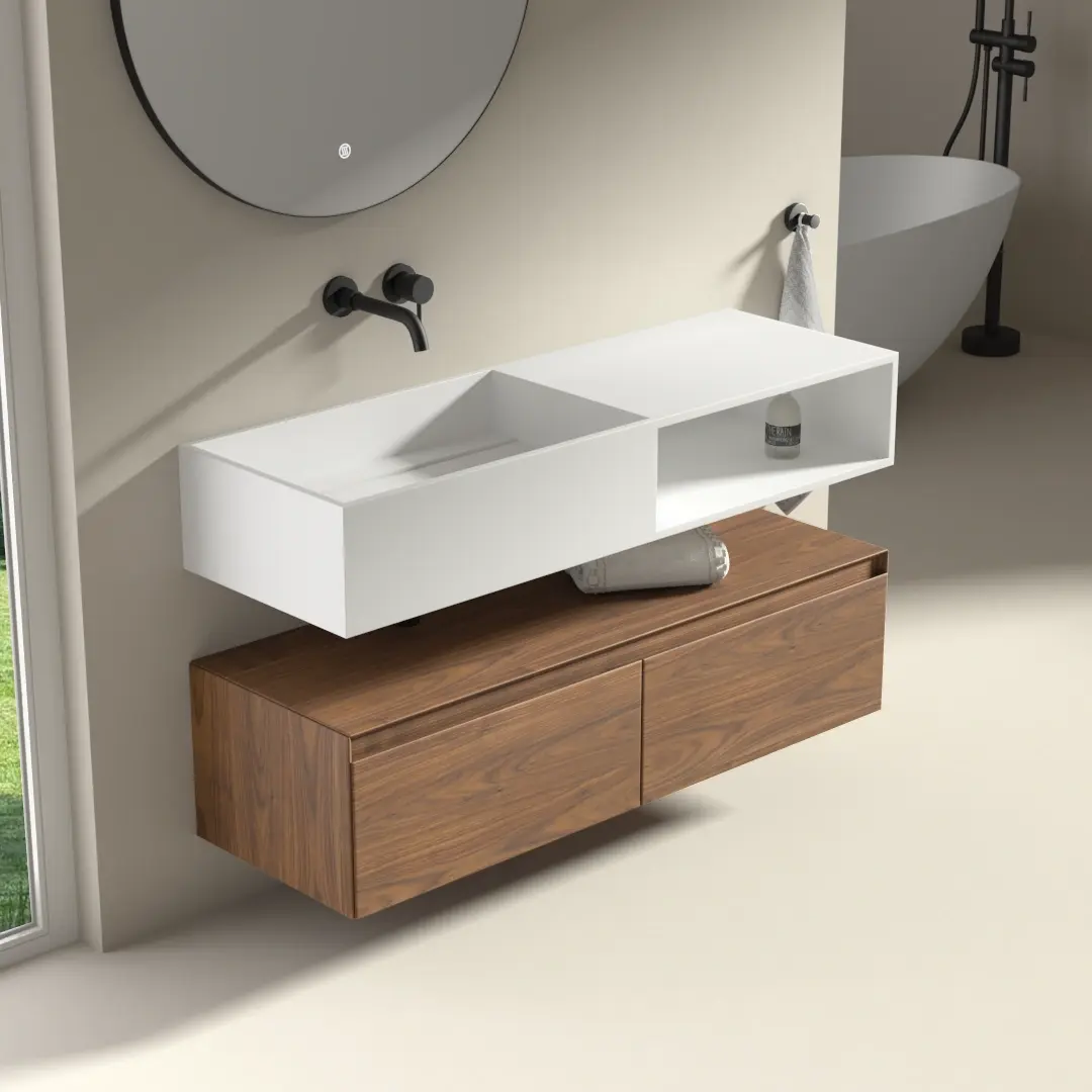 Lavabo suspendu Mineral 120x40 cm, matière composite