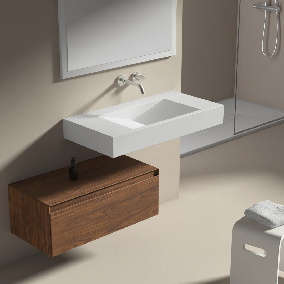 Lavabo suspendu, matière composite minéral, 90x45 cm