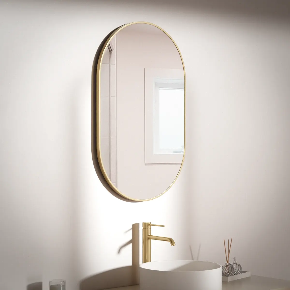 Miroir 50x80, bord fin doré brossé, Oblong  