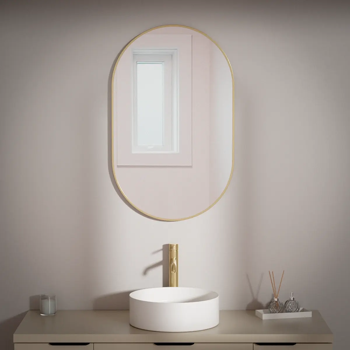 Miroir 50x80, bord fin doré brossé, Oblong  