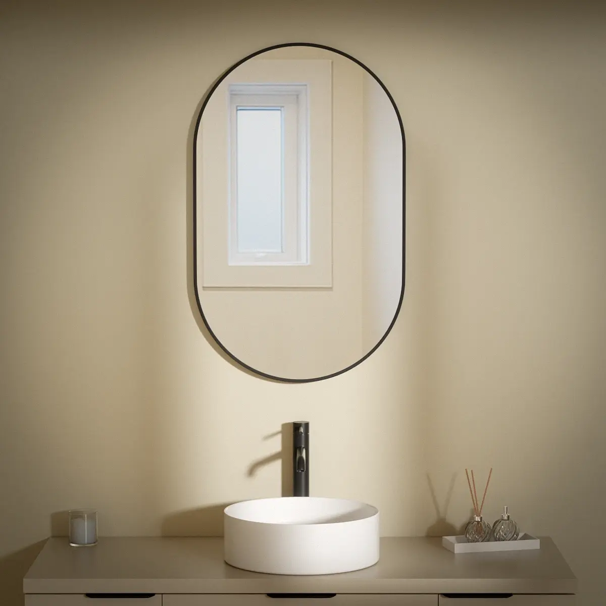 Miroir 50x80, bord fin noir mat, Oblong  