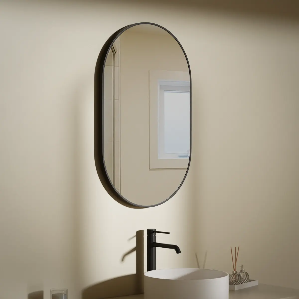 Miroir 50x80, bord fin noir mat, Oblong  