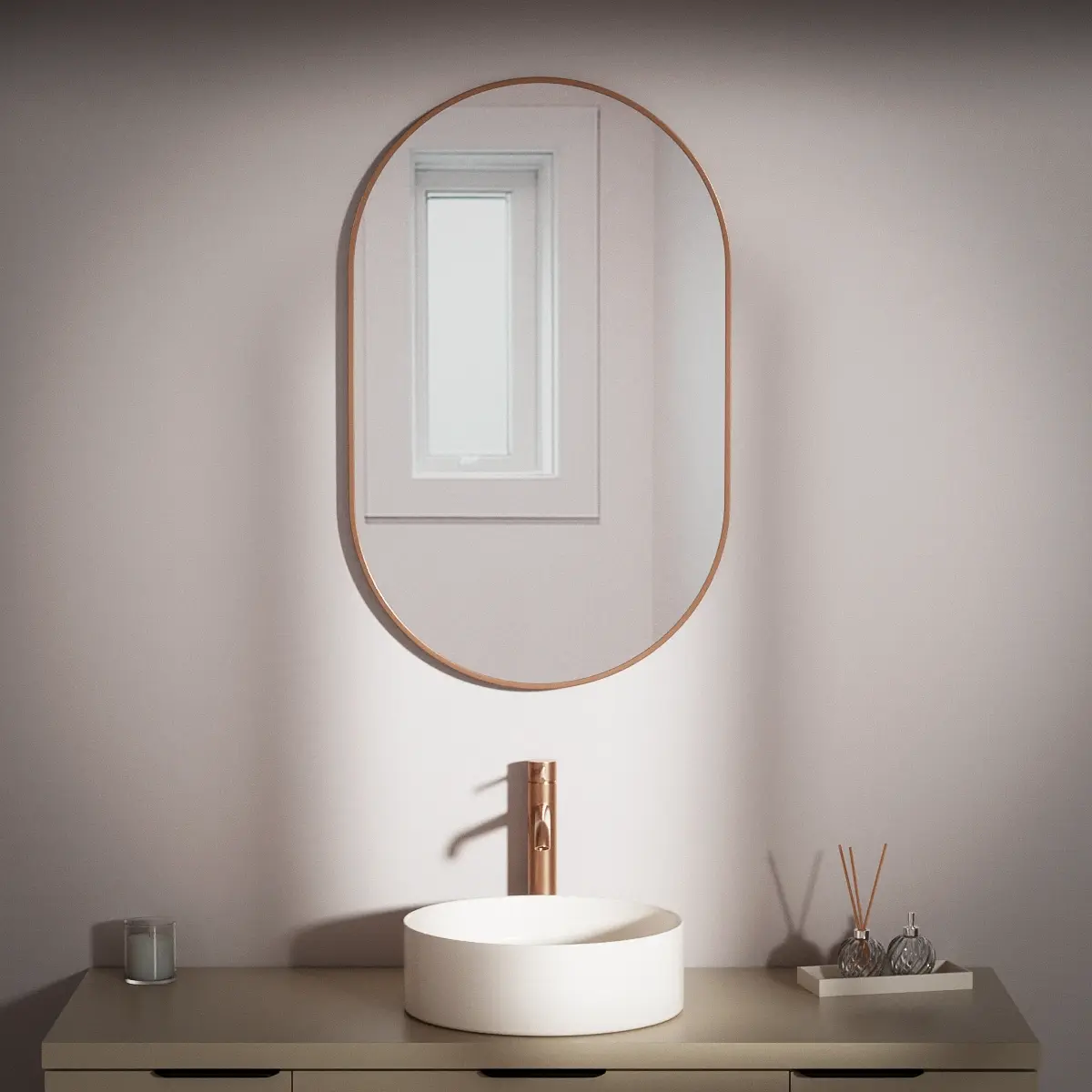 Miroir 50x80, bord fin or rose mat, Oblong   