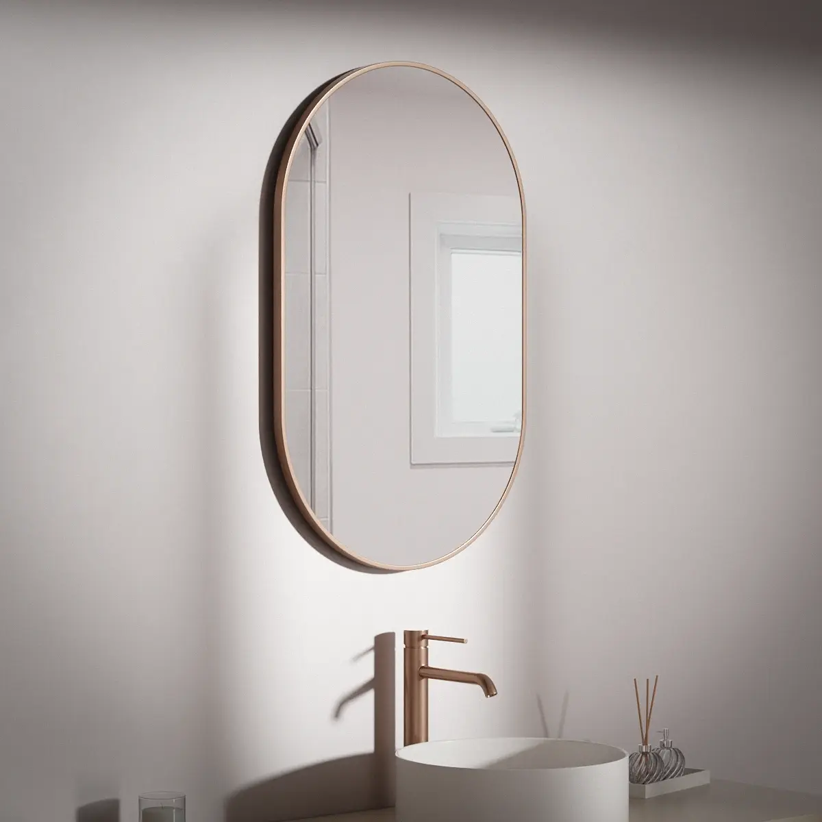 Miroir 50x80, bord fin or rose mat, Oblong   