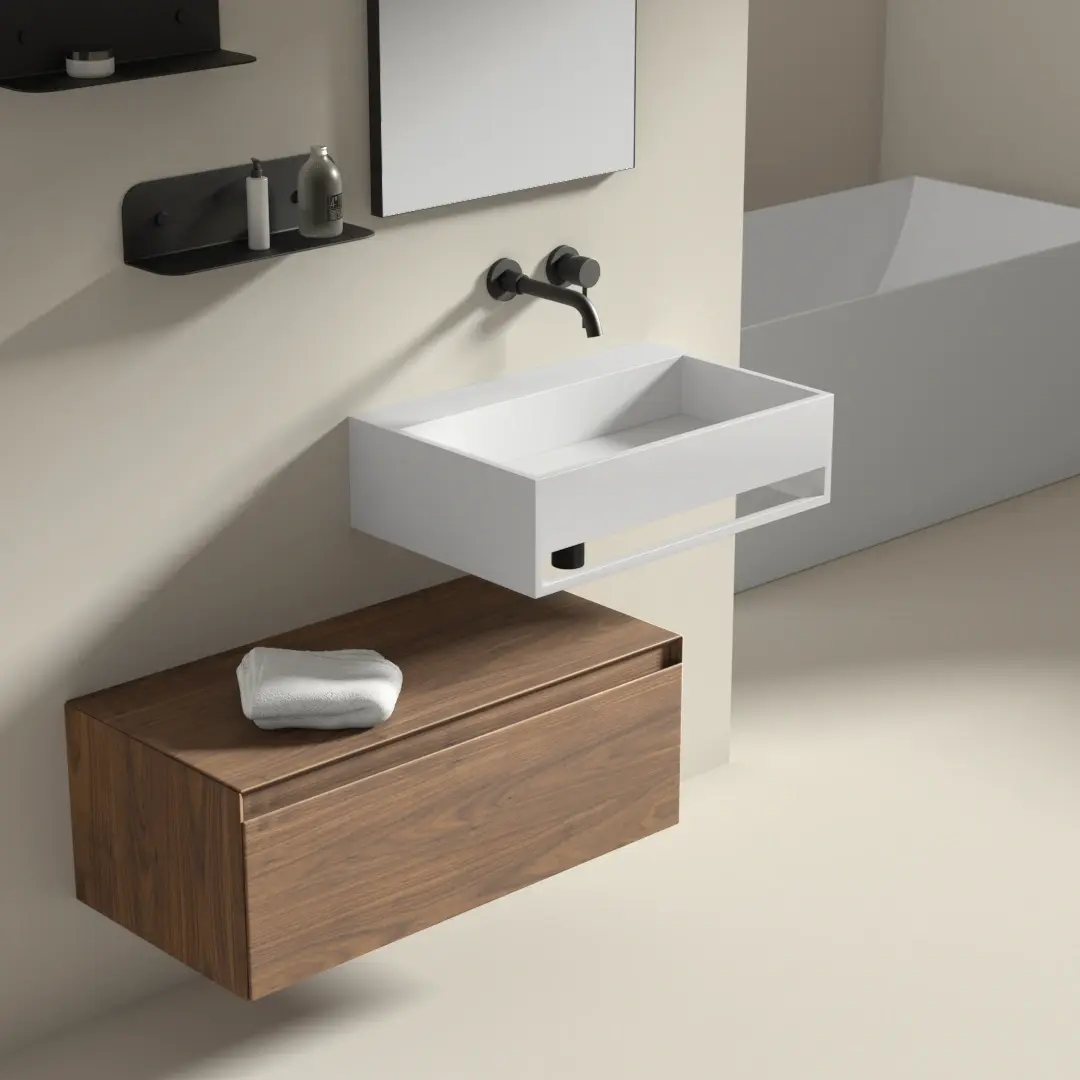 Lavabo suspendu 60 x 40 cm, matière composite, Mineral