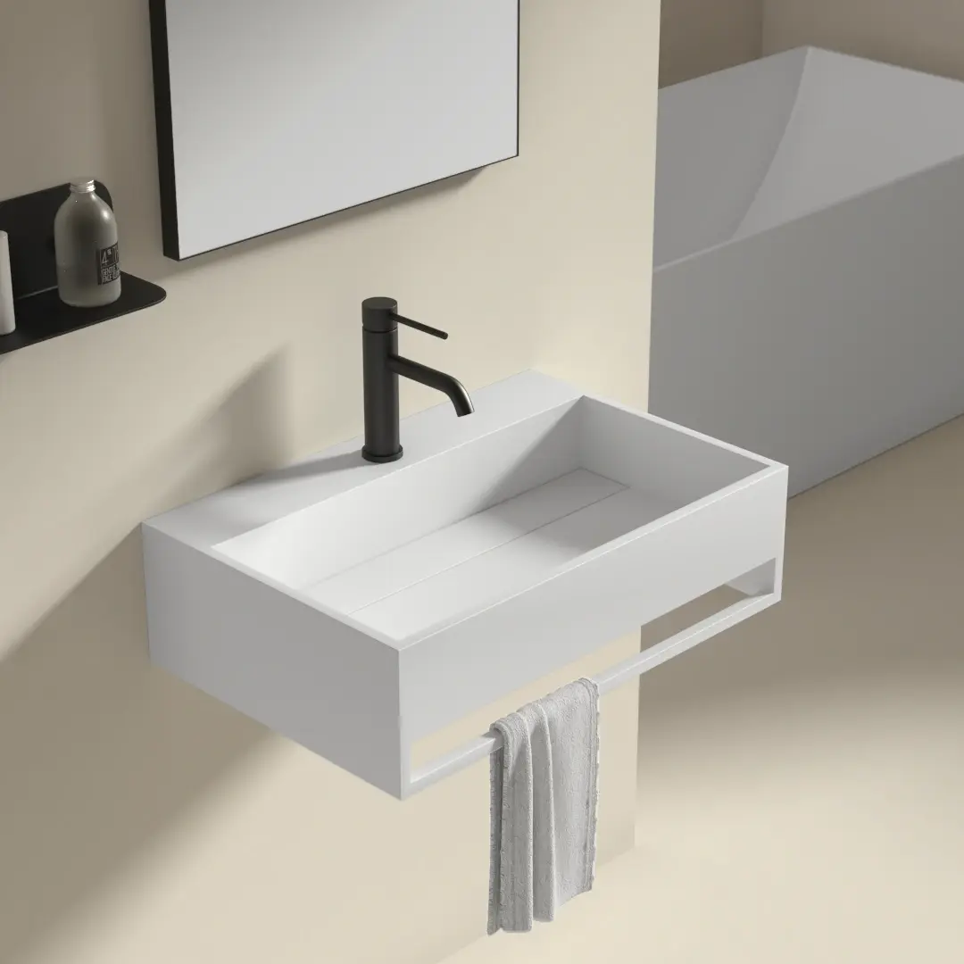 Lavabo suspendu 60 x 40 cm, matière composite, Mineral