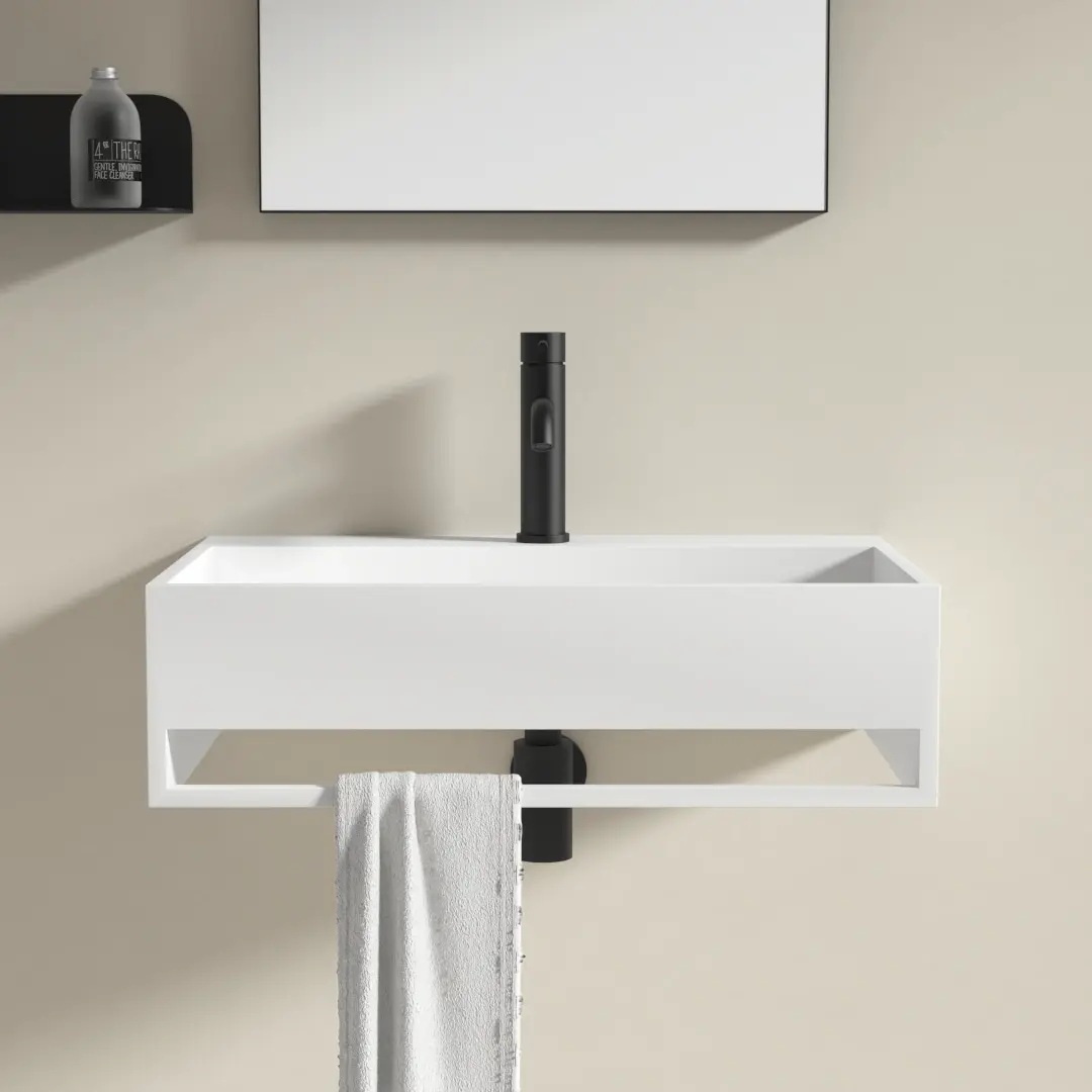 Lavabo suspendu 60 x 40 cm, matière composite, Mineral