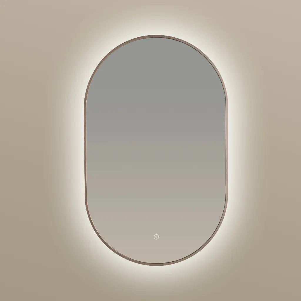 Miroir 50x80 avec éclairage led, anti-buée, bord fin or rose mat, Oblong   .webp
