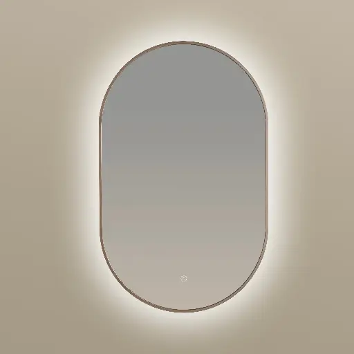 Miroir 50x80 avec éclairage led, anti-buée, bord fin or rose mat, Oblong   .webp