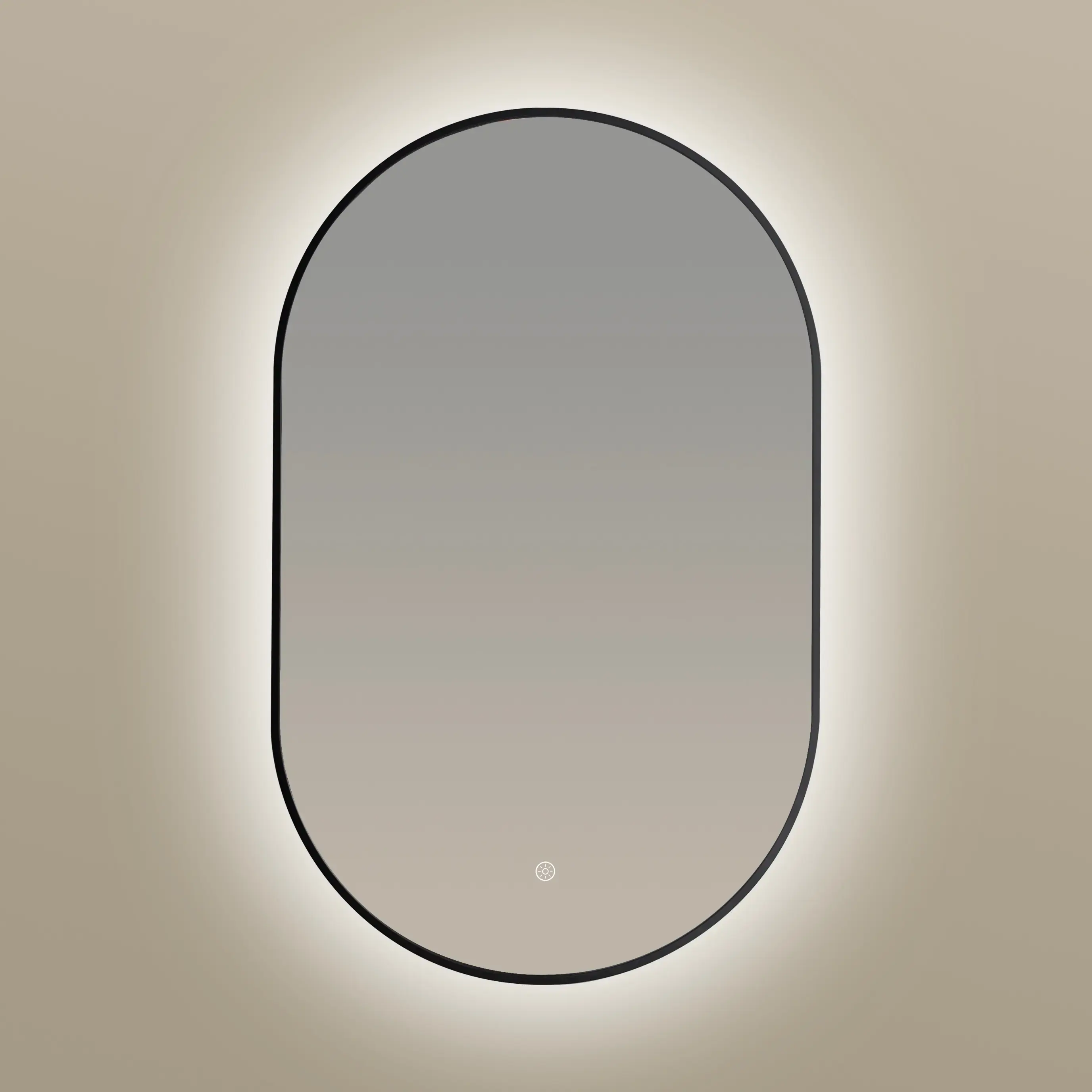 Miroir 50x80 avec éclairage led, anti-buée, bord fin noir mat, Oblong  