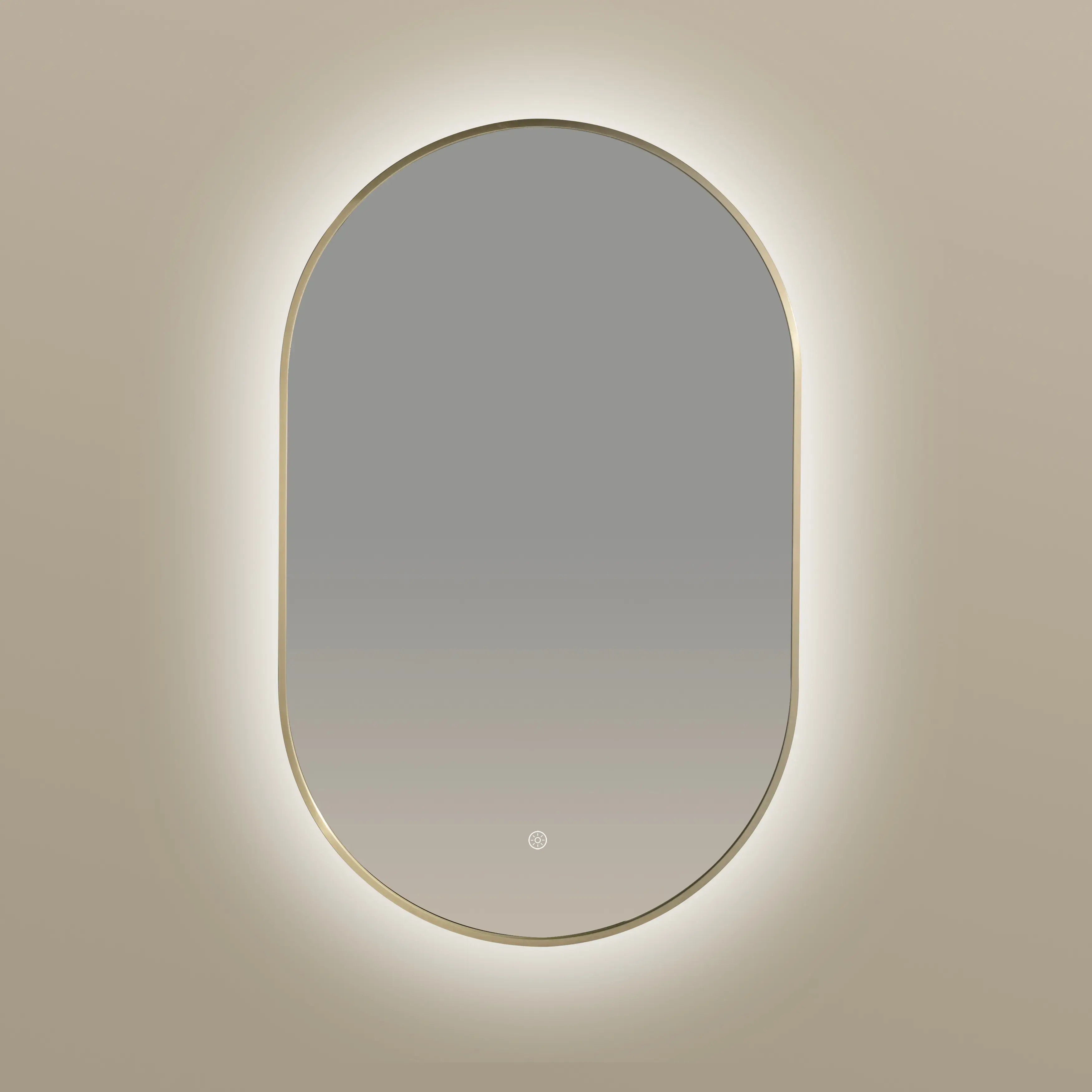 Miroir 50x80 avec éclairage led, anti-buée, bord fin doré brossé, Oblong 