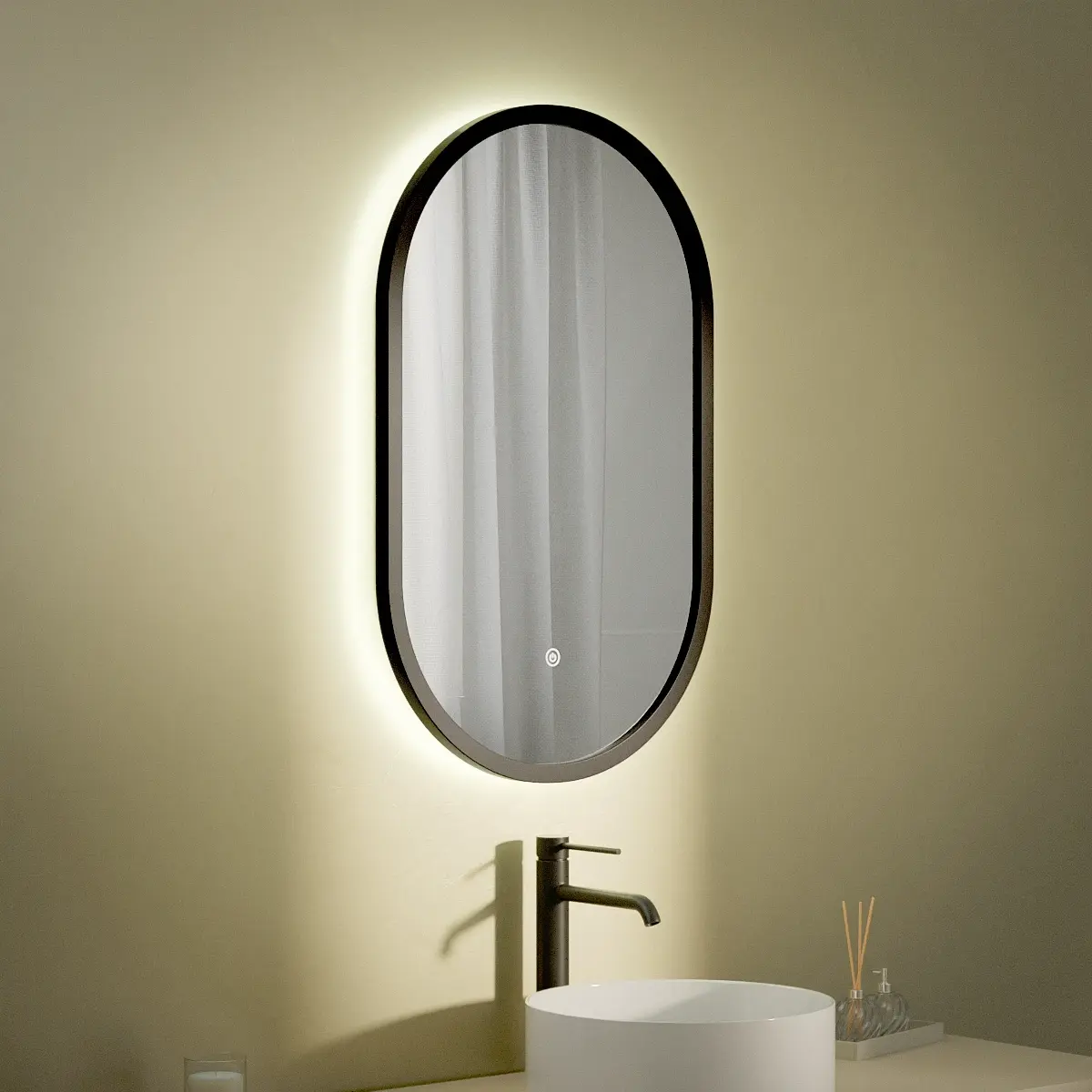 Miroir 50x80 cm LED avec cadre laqué noir mat, Corcega
