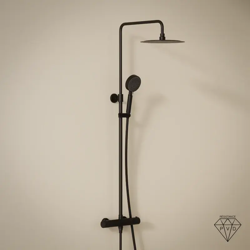 Colonne de douche thermostatique, douchette multi-jets, noir brossé PVD, Châtelet